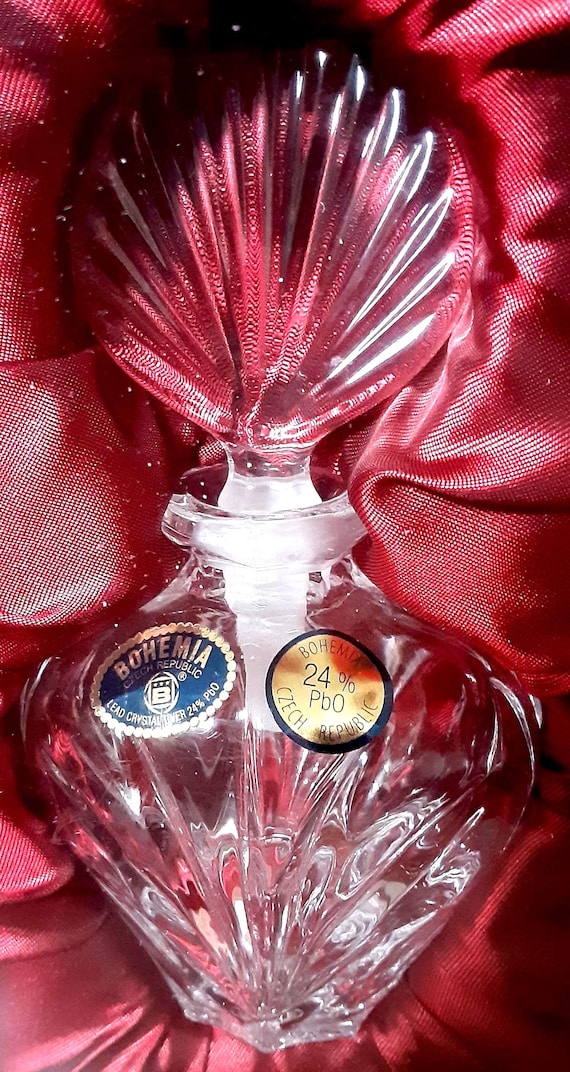Bohemia Czech Crystal Perfume Bottle with Fan Stopper, Original Box