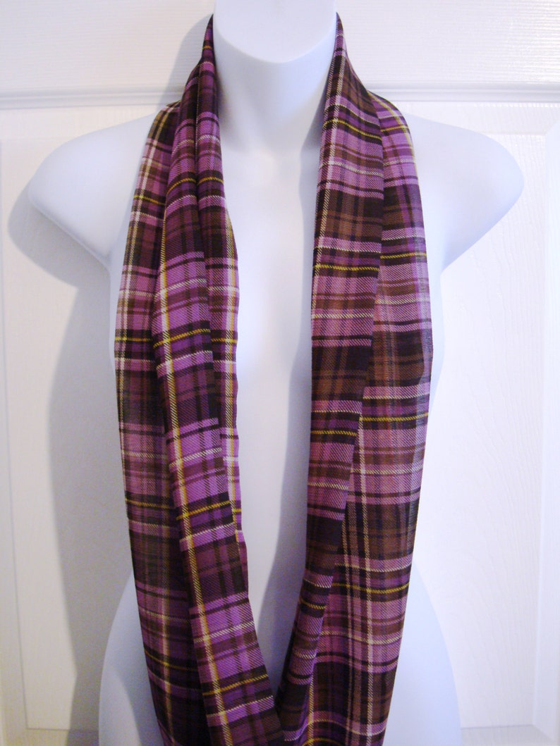Purple Plaid Infinity Scarf Sheer Fabric Multi-color Tartan | Etsy
