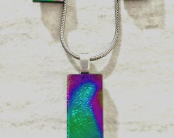 Dichroic Fused Glass Pendant and Stud Earrings Set