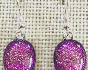 Pink Dichroic Fused Glass Dangle Earrings