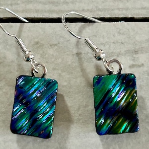Iridescent dichroic fused glass dangle/drop earrings