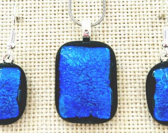 Dichroic Fused Glass Pendant and Dangle Earrings