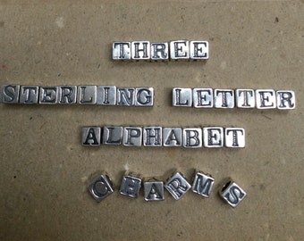 Clearance - Pick 3 STERLING SILVER ALPHABET letter beads charms