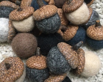 20 Wool Pom acorns  - neutral cozy winter mix