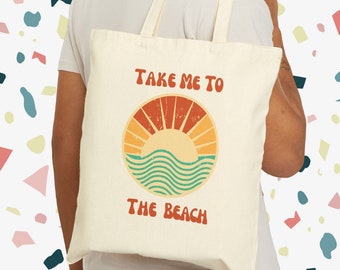 Llévame a la bolsa de mano de playa, bolsa de playa para mamá, bolsa de mano de lona de algodón, bolsa de mano de verano, bolsa de compras de playa, bolsa de comestibles fresca, bolsa de yoga