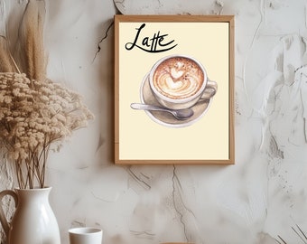 Latte Poster, Coffee Poster, Coffee Art, Coffee Gift, Kitchen Art, Wall Art, Latte, Cool Poster, Kitchen Decor