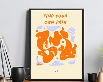 Encuentre su propio cartel de camino, cartel inspirador, cartel motivacional, arte zen, arte de pared de peces, arte de pared de motivación, arte de peces