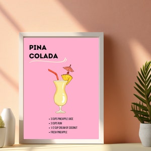 Cartel de cóctel de piña colada, cartel de cóctel, arte de cóctel, regalo de cóctel, arte de cocina, arte de pared, guía de cócteles, cartel genial