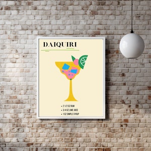 Cartel de cóctel Daiquiri, cartel de cóctel, arte de cóctel, regalo de cóctel, arte de cocina, arte de pared, guía de cócteles, cartel genial