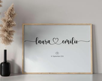 Poster mit Namen und Datum | Hochzeitsgeschenk personalisiert | Hochzeitsbild | Geschenk Brautpaar Hochzeit Valentinstag Jahrestag Pärchen