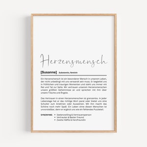 Herzensmensch Definition Poster | Lieblingsmensch | Geschenk | Personalisiert | Freundschaft | Beste Freunde | Definition