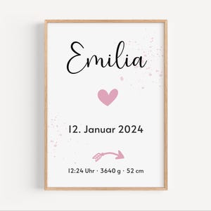 Poster nascita confettini cuore | Tema natale | Poster delle date di nascita | Locandina nascita | Annuncio di nascita | Quadretto nascita | regalo personalizzato