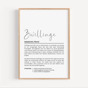 Definitionsposter Zwillinge | Definition Zwillinge | Zwillingskinderzimmer | Kinderzimmer Druck | Geschenk für Eltern | Definition Bild