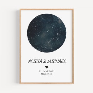 Sternenkarte personalisiert – Nachthimmel Poster mit Datum Ort und Namen – Geschenk zur Hochzeit Jahrestag oder Valentinstag
