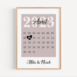 Weddingdate Partnerposter - Namen Datum personalisiert Kalender, Poster für Partner Verlobte Brautpaar, Geschenk Hochzeit Valentinstag