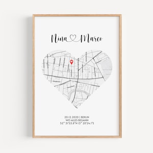 Partner Geschenk Stadtkarte Herz – Koordinaten Poster personalisiert | Valentinstag, Jahrestag, Verlobung, Hochzeit