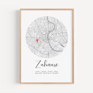 Image ronde avec coordonnées de la maison | Affiche familiale avec noms | Affiche personnalisée | Photo de famille, cadeau, mariage, déménagement, anniversaire