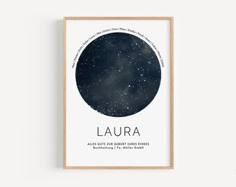 Personalisierte Sternenkarte zur Geburt | Sternenhimmel Baby Poster mit Namen & Daten | Geschenk zur Geburt, Taufe oder Babyzimmer Deko