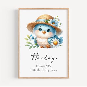 Geburtsposter Baby Tier Mädchen Junge – Personalisiertes Babybild mit Name & Geburtsdaten – Geschenk zur Geburt – Wandbild Kinderzimmer