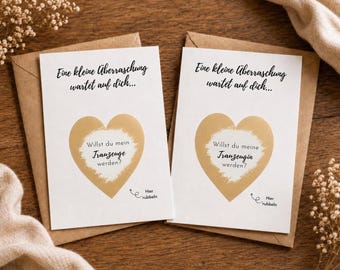 Rubbelkarte Trauzeugin fragen | Trauzeuge fragen | Trauzeugen fragen | Hochzeit Karte | Rubbelherz Gold