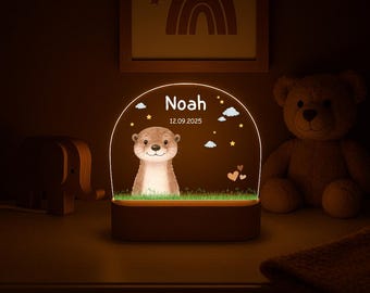 Nachtlicht personalisiert | Nachttischlampe Kinder | Otter Motiv | Kinderzimmer | Geschenk zur Geburt