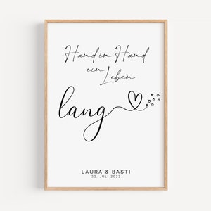 Hand in Hand ein Leben lang personalisiert mit Namen und Datum | Poster | Geschenk für sie und ihn Hochzeit Jahrestag Hochzeitstag Verlobung