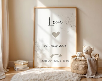 Birth poster personalized with birth dates | Baby birth chart with name and date | Gift for birth or baptism