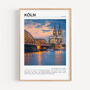 Keulen poster kunstdruk – Stadsgezicht met kathedraal en Rijnbrug | Muurschildering cadeau-idee