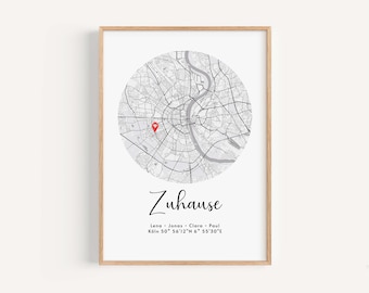 Housewarming gift with coordinates | Family poster personalized with name and city | House building or topping-out ceremony gift