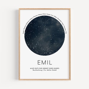 Cadeau de naissance pour collègues | Carte des étoiles personnalisée avec nom | Affiche Bébé Ciel Nocturne | Cadeau d'entreprise naissance bébé