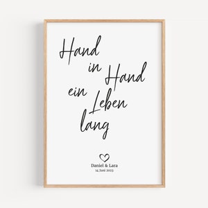 Mano nella mano per la vita personalizzato con nome e data | Poster | Regalo per lei e per lui per l'anniversario di matrimonio, fidanzamento e anniversario di matrimonio