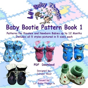 Baby Bootie Sewing Pattern Book (5 styles in 5 sizes Preemie up to 12 mths. (4 inches) INSTANT DOWNLOAD