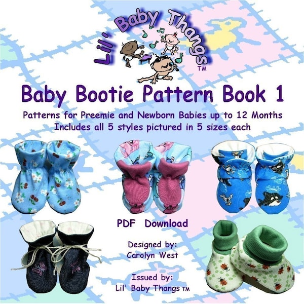 Baby Bootie Sewing Pattern Book (5 styles in 5 sizes Preemie up to 12 mths. (4 inches) INSTANT DOWNLOAD