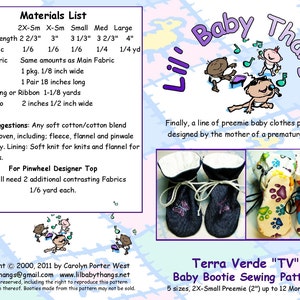 Terra Verde, TV Baby Bootie Bootee PDF Sewing Pattern, Includes 5 sizes Preemie to 12 months, Instant Download image 5