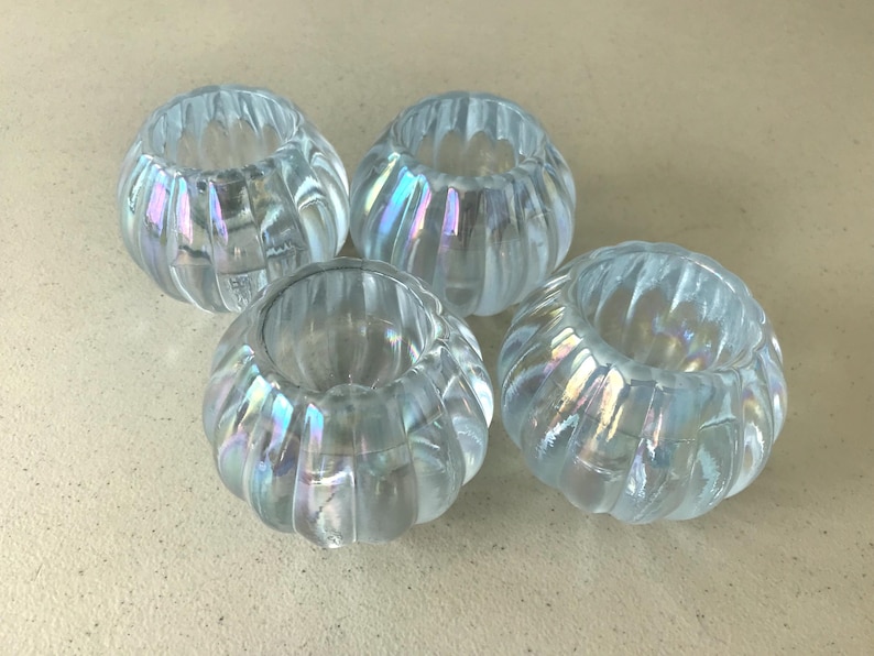 Vintage Iridescent Glass Candle Holders: Scallop Reversible Votive Candlesticks, Set of 4 image 7