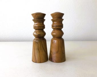 Vintage Wooden Candle Holders: Handmade Turned Candlesticks, Set of 2