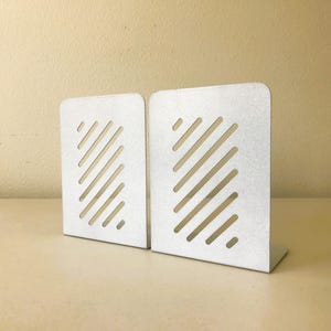 Vintage Metal Bookends - Speckled Light Grey Minimalist Bookends - Geometric Metal Bookends Book End Holder - Set of 2