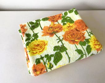 Vintage Acrylic Blanket - Yellow & Orange Roses Throw Blanket