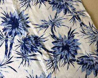 Vintage Batik-Style Fabric - Blue Floral Fabric, 4 yards