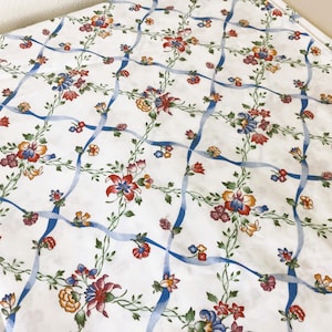 Vintage Atelier Originals Polished Cotton Chintz Fabric Country Cottage Floral Lattice Trellis - 8.8 yards