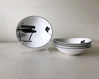 Vintage Sango Bowls - The Larry Laslo Collection "Calligraphy" Ceramic Bowls, Set of 5