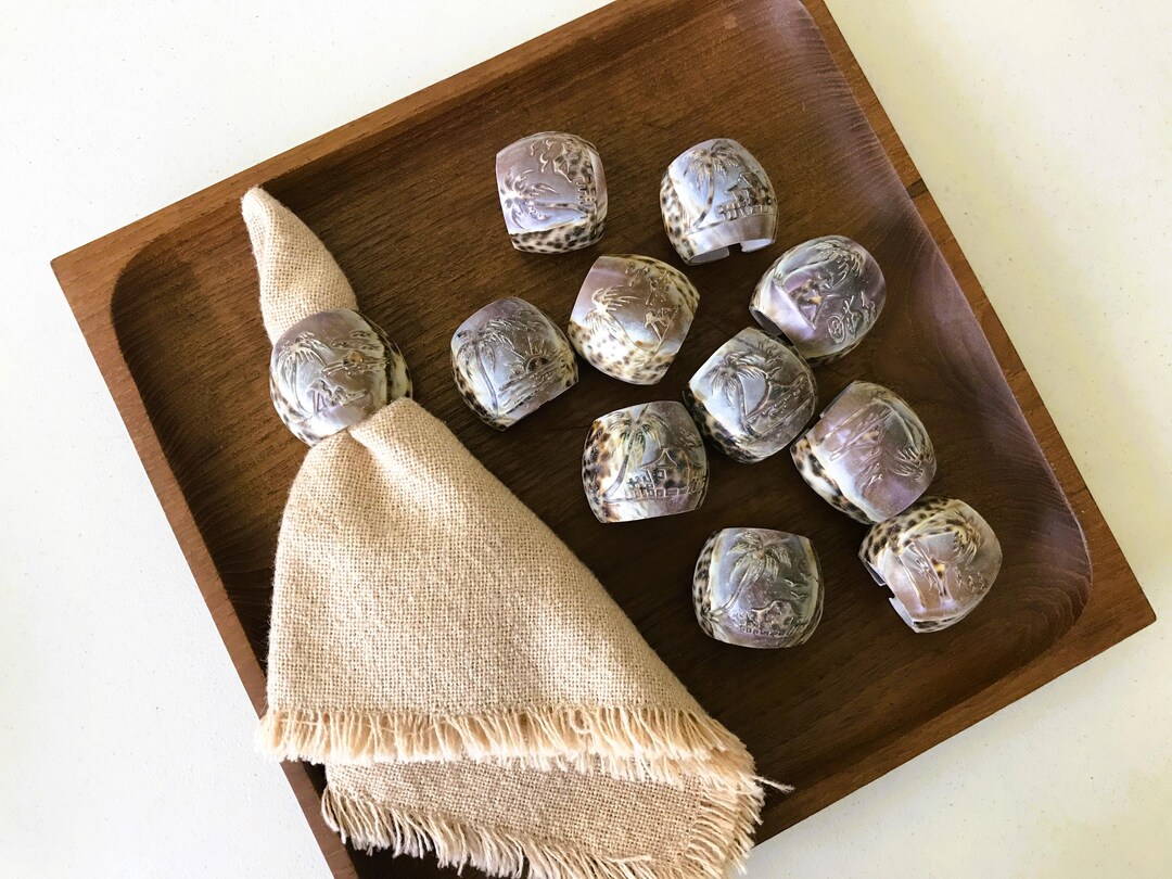Vintage Cowrie Shell Napkin Rings - Carved Seashell Design - Set of 11 ...