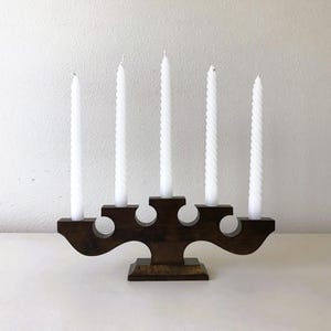 Vintage Scandinavian Candelabra - Wooden Candle Holder Centerpiece with Five Candle Holders - Swedish Wood Candelabra - Made in Sweden