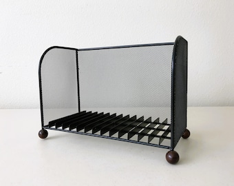 Vintage DVD Holder Storage Black Mesh Metal Minimalist Industrial - Holds 15 DVDs