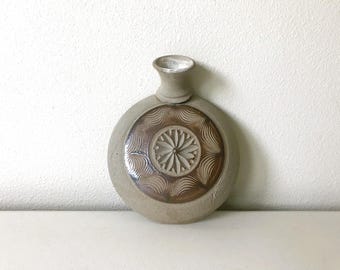 Vintage Etched Stoneware Vase: Signed Ceramic Pottery Water Pitcher