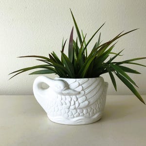 Vintage White Sleeping Swan Ceramic Vase Pot Indoor Plant Planter