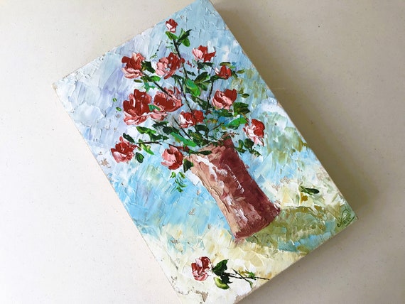 Original Floral Acrylic Painting by Artist PAYET: Impressionist Textured Art