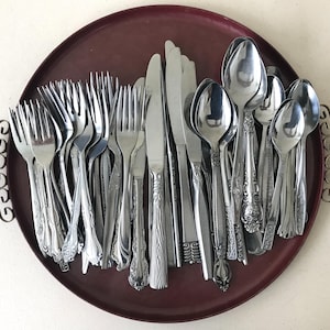 Vintage DELUXE Mismatched Stainless Flatware Set: Midcentury Service for 12 (84 Pieces)