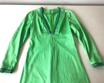 Vintage Mod Green Maxi Dress - Handmade Cocktail 60s Style, Size Small