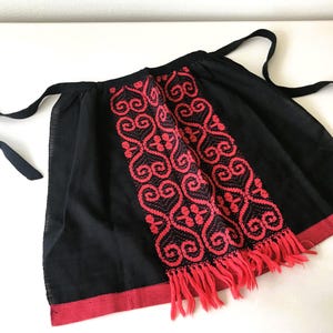 Vintage Wool Apron: Finnish Embroidered Folk Art with Fringe